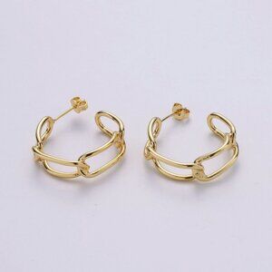 24k Vermeil Gold Chain Link Hoop Earrings - Minimalist hoop chain link earrings
